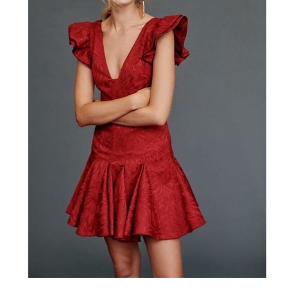 Free People Lily v-neck drop waist flutter sleeve mini dress